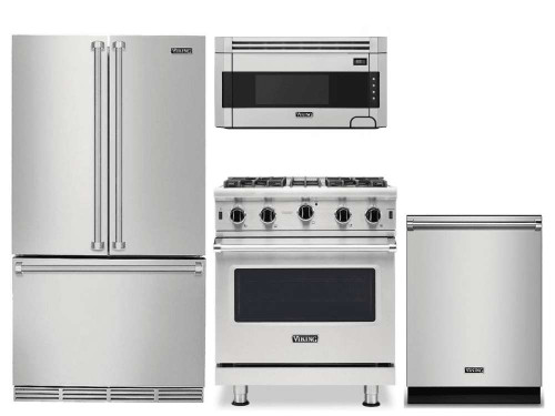 Package V8 - Viking Appliance Package - 4 Piece Luxury Appliance Package with Gas Range + Free Dishwasher - Stainless Steel