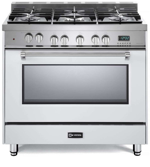 VPFSGE365W Verona 36" Prestige Series Dual Fuel Single Oven Range with 5 Sealed Gas Burners and European Convection Oven - White
