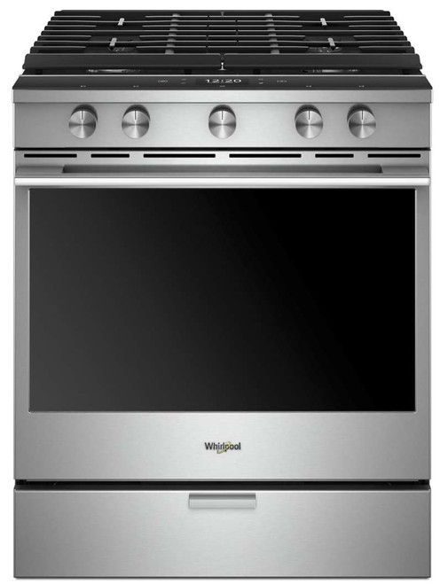 WEGA25H0HZ Whirlpool 30" Smart Contemporary Handle Slide-In Gas Range with Frozen Bake Technology and True Convection Cooking - Fingerprint Resistant Stainless Steel