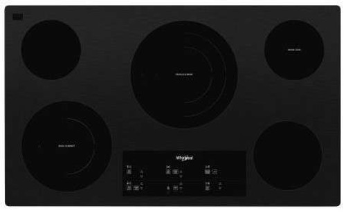 WCE97US6HB Whirlpool 36" Electric Ceramic Glass 5 Element Cooktop with FlexHeat Dual Radiant Element and Easy Wipe Ceramic Glass - Black