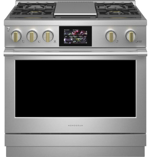 ZDP364NDTSS Monogram 36" Dual Fuel Professional Range with 4 Burners and Griddle with 7" Touch LCD Screen - Natural Gas - Stainless Steel