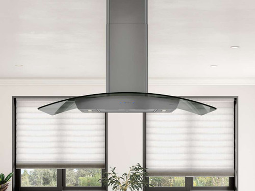 ZREE42BBSGG Zephyr 42" Core Collection Ravenna Island Hood - 600 CFM - Black Stainless Steel