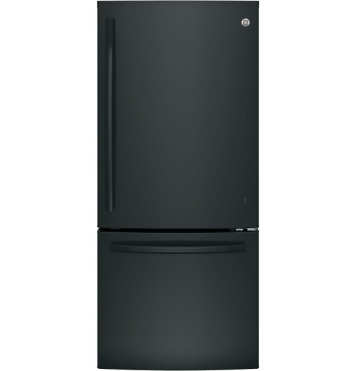 GDE21EGKBB GE 30" 20.9 Cu. Ft. Capacity Bottom Mount Refrigerator with Factory-Installed Icemaker and LED Lighting - Black