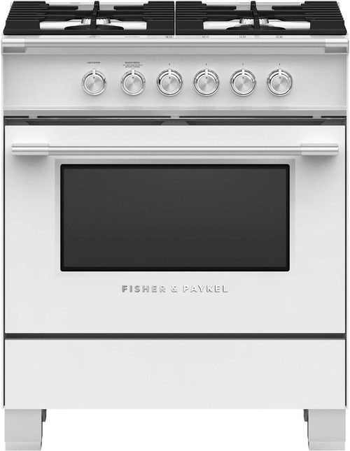 OR30SCG4W1 Fisher & Paykel 30" Classic Style Gas Range with Multi-Shelf Cooking and Easy Cleaning - White