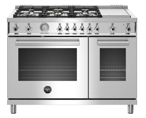 PROF486GGASXT Bertazzoni 48" Professional Series Free Standing 6 Burner Double Oven All Gas Range with Griddle - Stainless Steel