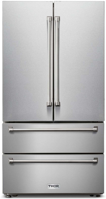 TRF3602 Thor 36" Professional Counter Depth French Door Refrigerator with Freezer Drawers and Adjustable Shelves - Stainless Steel