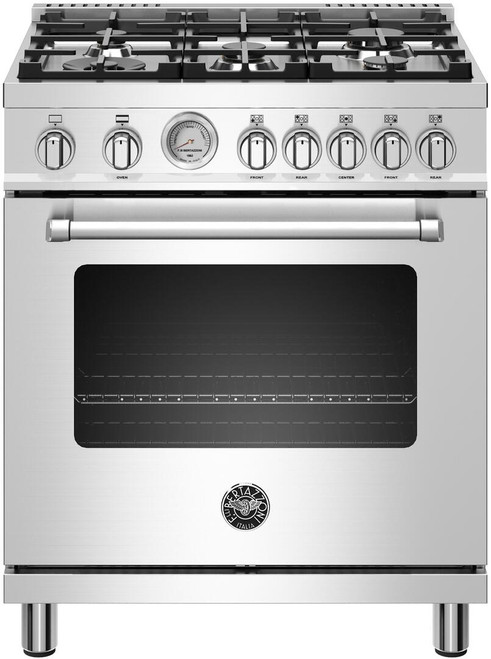 MAS305GASXV Bertazonni 30" Master Series Dual Fuel Range with Gas Oven and 5 Aluminum Burners - Natural Gas - Stainless Steel