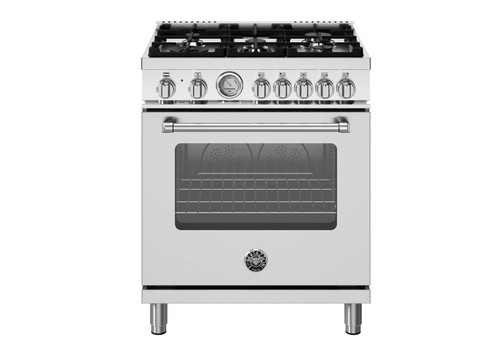 MAS305DFMXV Bertazonni 30" Master Series Dual Fuel Range with Electric Oven and 5 Aluminum Burners - Natural Gas - Stainless Steel