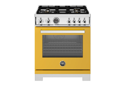 PRO304BFEPGIT Bertazonni 30" Professional Series Dual Fuel Range with Electric Oven and 4 Brass Burners - Giallo Yellow