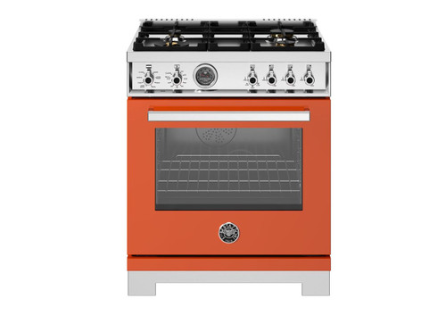 PRO304BFEPART Bertazonni 30" Professional Series Dual Fuel Range with Electric Oven and 4 Brass Burners - Arancio Orange