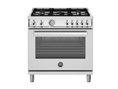 PRO365DFMXV Bertazonni 36" Professional Series Dual Fuel Range with Electric Oven and 5 Aluminum Burners - Stainless Steel