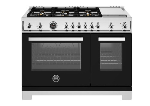 PRO486BTFGMNET Bertazonni 48" Professional Series Gas Range with 6 Brass Burners and Griddle - Natural Gas - Nero Black