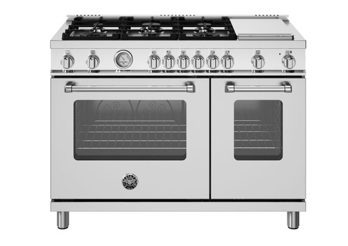 MAS486GGASXV-LP Bertazonni 48" Master Series Dual Fuel Range with 6 Aluminum Burners and Griddle - Liquid Propane - Stainless Steel