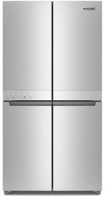 KRQC506MPS KitchenAid 36" 19.4 cu. Ft. Counter Depth 4 Door Refrigerator with ExtendFresh and Custom Freeze Zone - PrintResist Metallic Steel