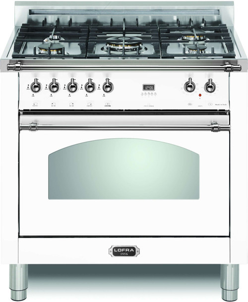 RWCS36M0G500 Lofra Dolcevita Series 36" Dual Fuel Single Oven Range with 5 Brass Burners - White with Chrome Trim