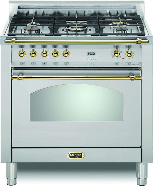 RXOS36M0G500 Lofra Dolcevita Series 36" Dual Fuel Single Oven Range with 5 Brass Burners - Stainless Steel with Brass Trim