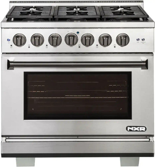 AKD3605 NXR 36" Culinary Series Dual Fuel Range with 6 German Dual Power Burners and Cast Iron Grates - Natural Gas - Stainless Steel