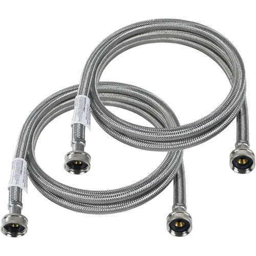 Washer Hoses Set of 2 Braided Stainless Steel Burst-Proof 6 Ft - WM72SS2PK