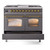 Ilve UPD40FNMPMGG Nostalgie II 40" Dual Fuel Range with Double Ovens and Griddle - Natural Gas - Graphite Matte with Brass Trim