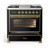UM09FDNS3BKG Ilve Majestic II 36" Dual Fuel Range with 6 Burners and Griddle - Natural Gas - Glossy Black with Brass Trim