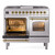 Ilve UPD40FNMPSSG Nostalgie II 40" Dual Fuel Range with Double Ovens and Griddle - Natural Gas - Stainless Steel with Brass Trim