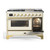 UM12FDNS3AWG Ilve Majestic II 48" Dual Fuel Range with 8 Black Brass Burners and Griddle - Natural Gas - Antique White with Brass Trim