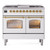 Ilve UPD40FNMPWHG Nostalgie II 40" Dual Fuel Range with Double Ovens and Griddle - Natural Gas - White with Brass Trim