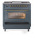 Ilve UP36FNMPBGGLP Nostalgie II 36" Dual Fuel Range with 6 Burners and Griddle - Liquid Propane - Blue Grey with Brass Trim