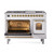 Ilve UP48FNMPWHGLP Nostalgie II 48" Dual Fuel Range with 8 Sealed Burners and Griddle - Liquid Propane - White with Brass Trim