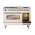 Ilve UP48FNMPAWG Nostalgie II 48" Dual Fuel Range with 8 Sealed Burners and Griddle - Natural Gas - Antique White with Brass Trim