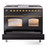 Ilve UPD40FNMPBKG Nostalgie II 40" Dual Fuel Range with Double Ovens and Griddle - Natural Gas - Glossy Black with Brass Trim