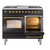 Ilve UPD40FNMPBKG Nostalgie II 40" Dual Fuel Range with Double Ovens and Griddle - Natural Gas - Glossy Black with Brass Trim