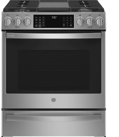 GE Profile PGS930YPFS 30" Smart Slide-In Front Control Gas Range with No Preheat Air Fry