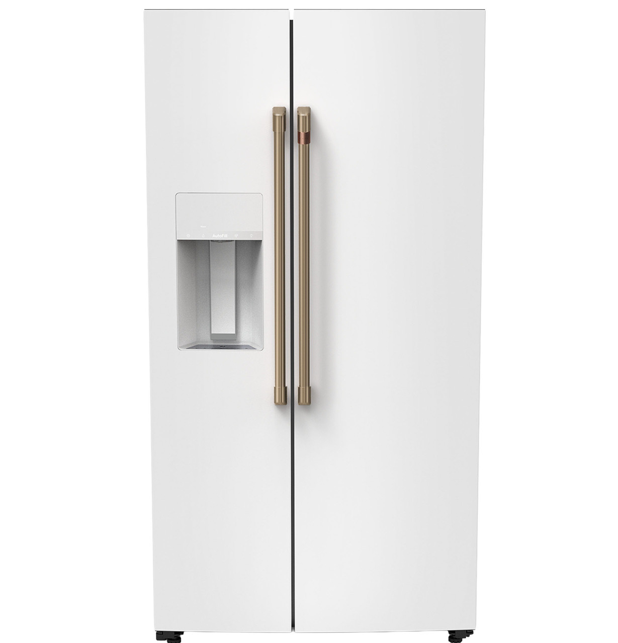 Cafe CZE24RP4YW2 36" 24 Cu. Ft. Counter-Depth Side-by-Side Refrigerator with Hands-Free AutoFill and CustomSize Ice - Matte White with Brushed Bronze Handles