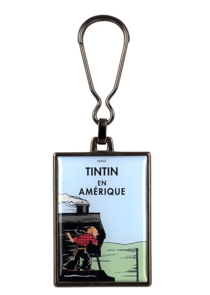 Tintin Book Cover metal Keyring Tintin en Amérique train 