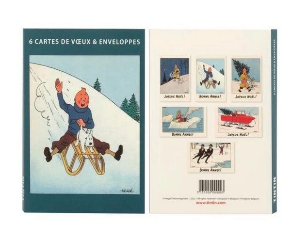 Tintin Holiday Greeting Cards blue / Set of 6 studio brillantine toronto canada