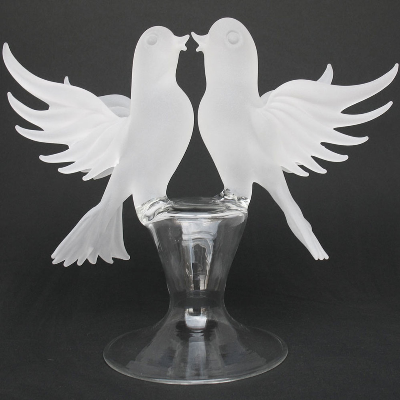 White Doves Lovebirds Blown Glass Wedding Cake Topper