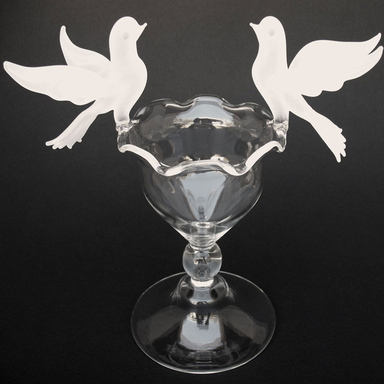 Blown Glass Doves Birdbath Wedding Cake Topper