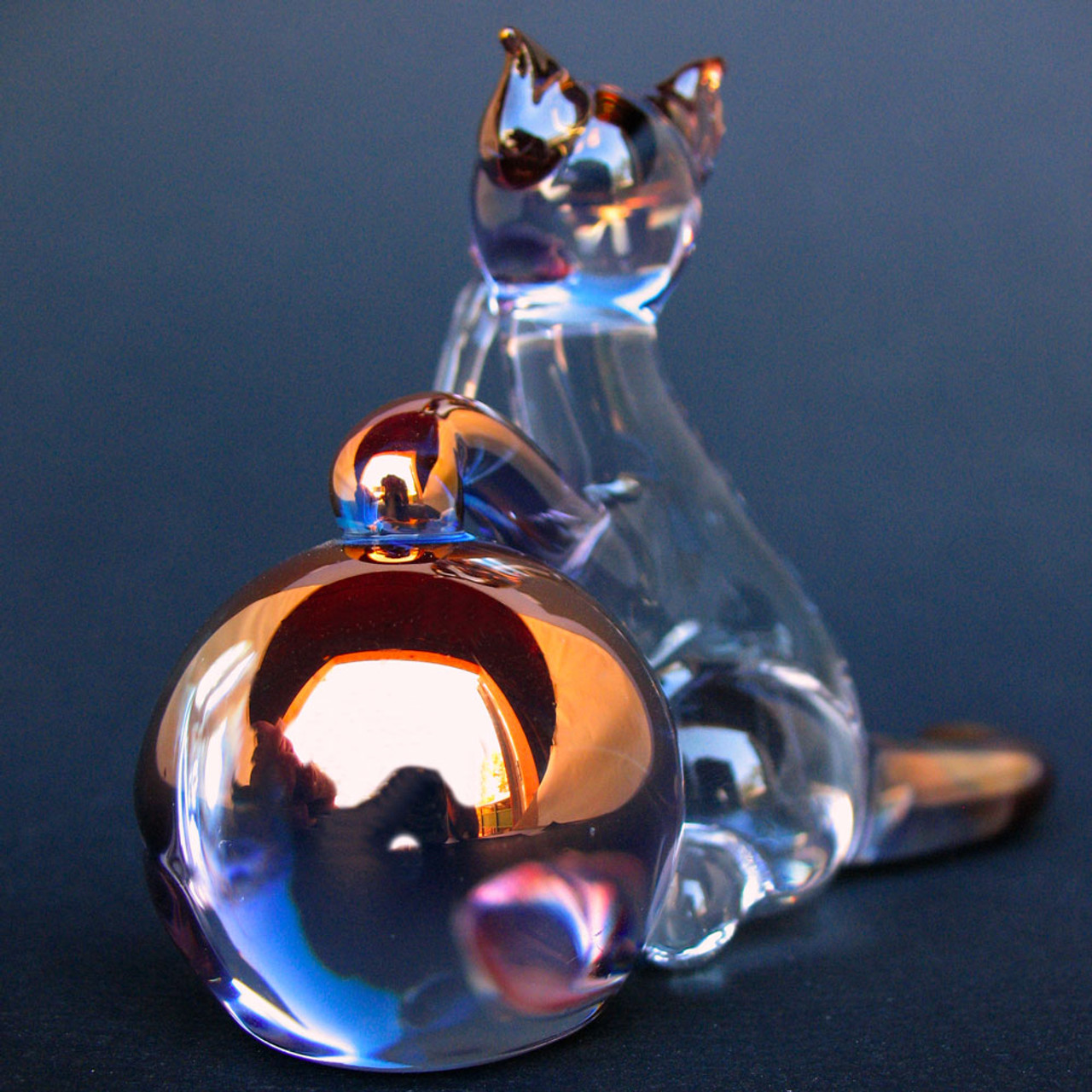 Hand Blown Glass Cat with Yarn Figurine