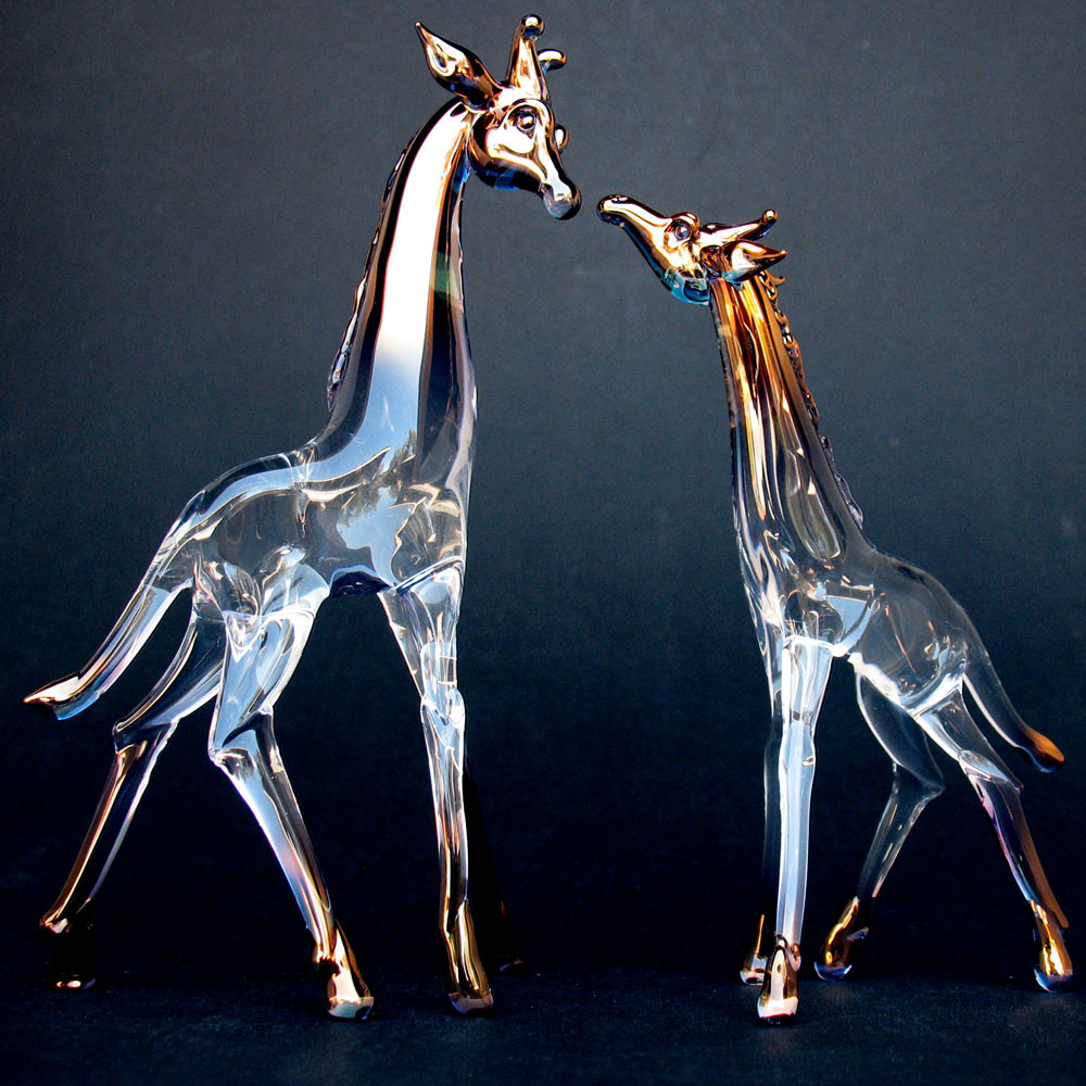 Hand Blown Glass Giraffe Mother and Baby Figurine - Prochaska Gallery