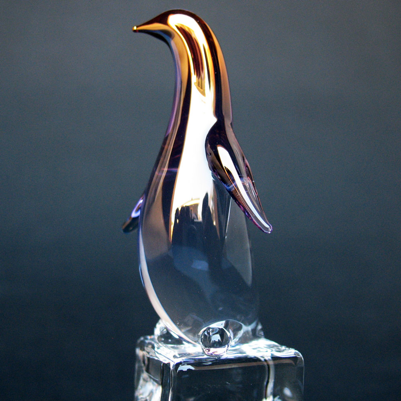 Hand Blown Glass Penguin on Ice Cubes