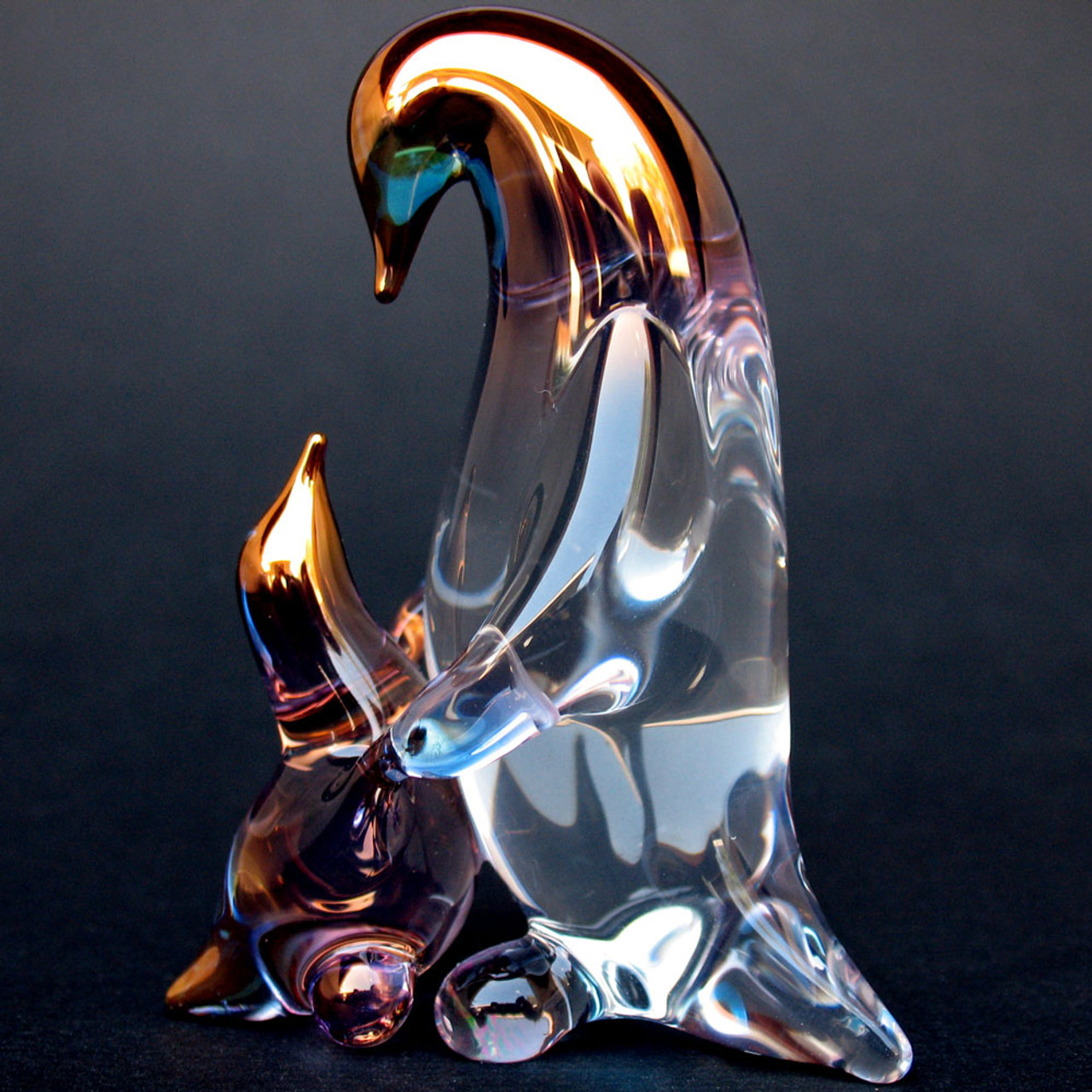 Hand Blown Glass Penguin Mother and Baby Set