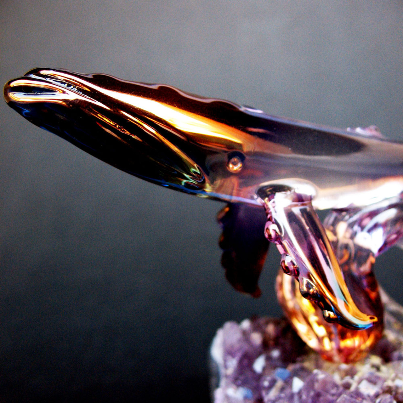 Hand Blown Glass Whale on Amethyst Crystal - Prochaska Gallery