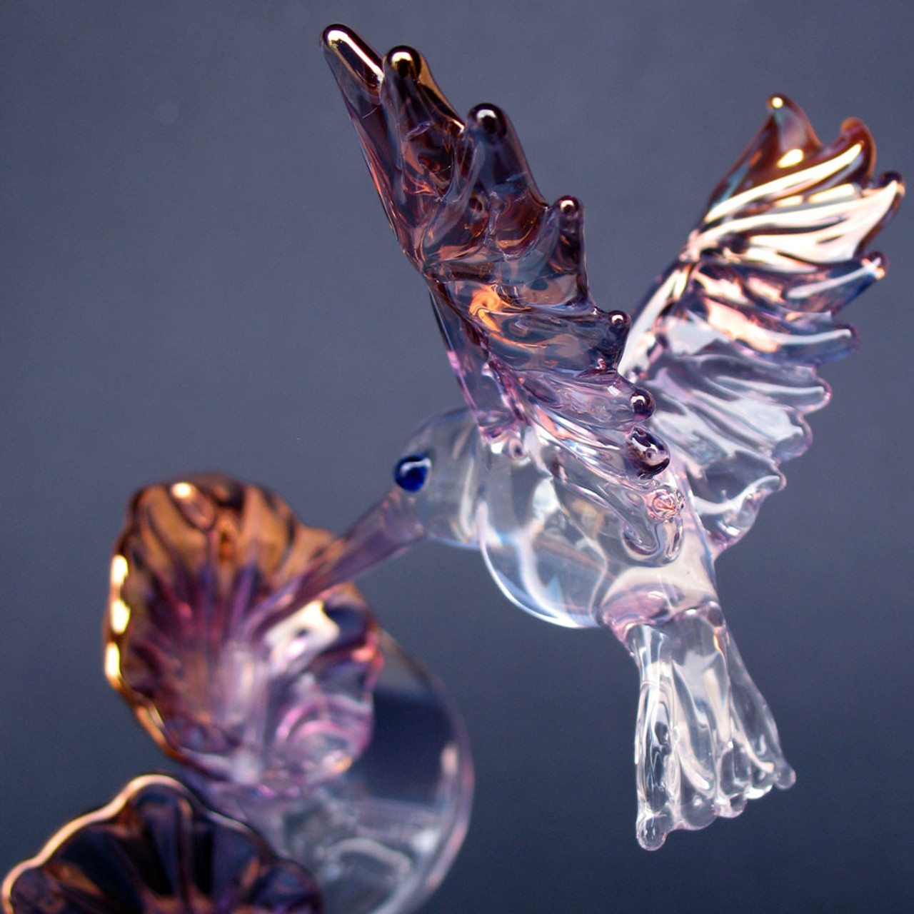 Hummingbird Figurine Sculpture Hand Blown Glass Crystal 24k Gold