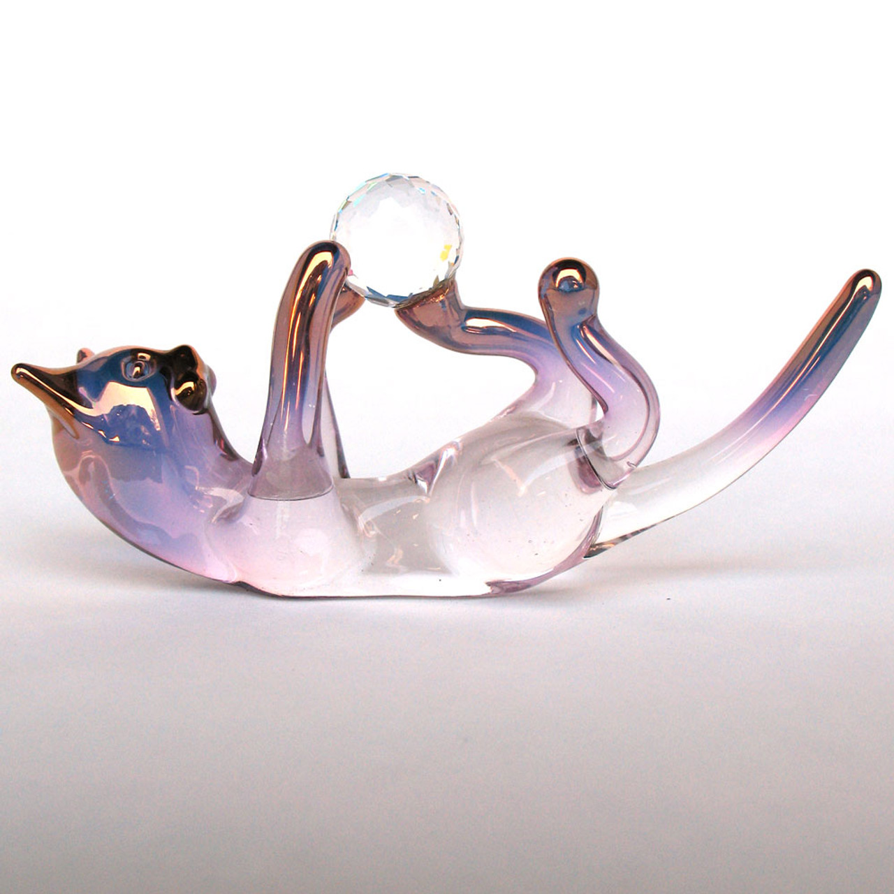 Hand Blown Glass Cat with Crystal Ball of String - Prochaska Gallery