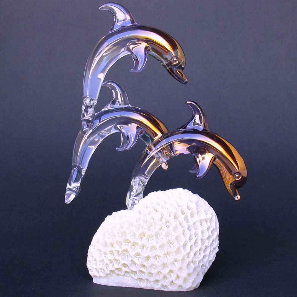 Blown Glass Dolphins Figurine Crystal Sculpture Prochaska Gallery