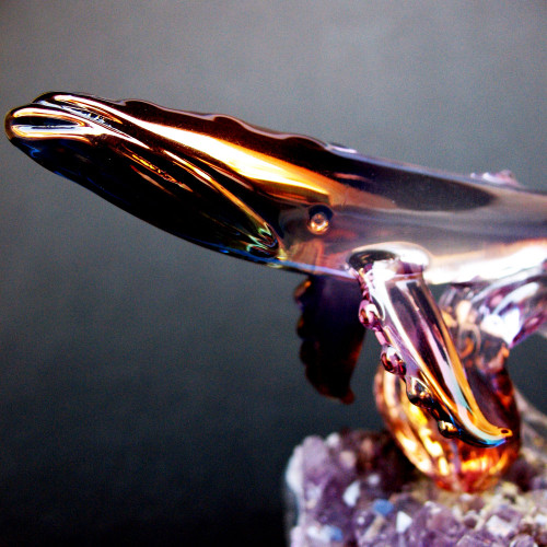 Hand Blown Glass Whale on Amethyst Crystal