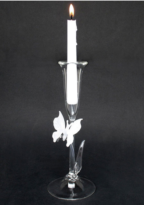 Butterfly Wedding Taper Hand Blown Glass Candle Holder