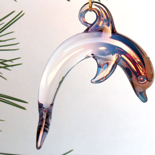 Hand Blown Glass Dolphin Christmas Ornament