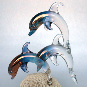 Blown Glass Dolphins Figurine Crystal Sculpture - Prochaska Gallery